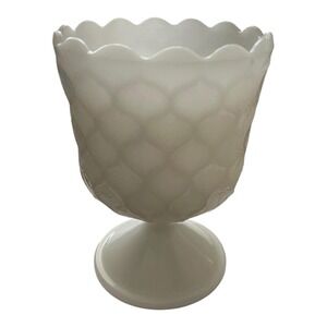 EO Brody White Milk Glass Honeycomb Goblet Pedestal Scalloped Vase Planter USA